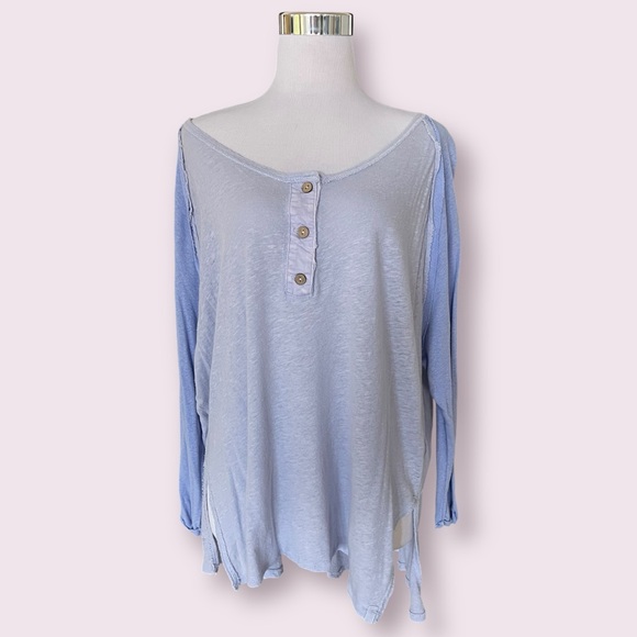Free People We The Free Blue Grand Slam Henley Top - Picture 2 of 4